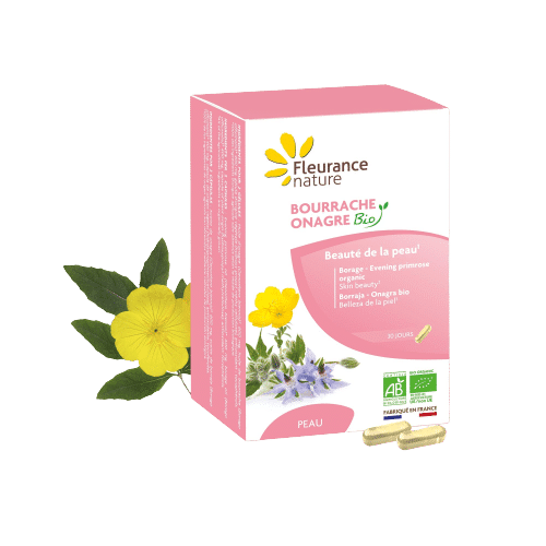Fleurance Nature Bourrache – Onagre : Complément alimentaire. Boîte de 60 gélules d'origine végétale.