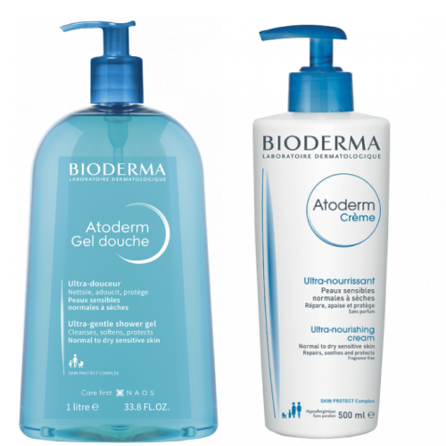 PACK-BIODERMA-2-1 Bioderma Duo Hydratation ATODERM Gel Douche + ATODERM Crème Ultra-Nourrissante