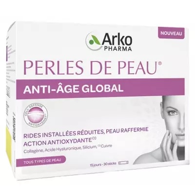Arkopharma Complément Alimentaire Perles de Peau Anti Âge Global 30 Sticks