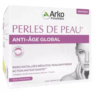Arkopharma Complément Alimentaire Perles de Peau Anti Âge Global 60 Sticks