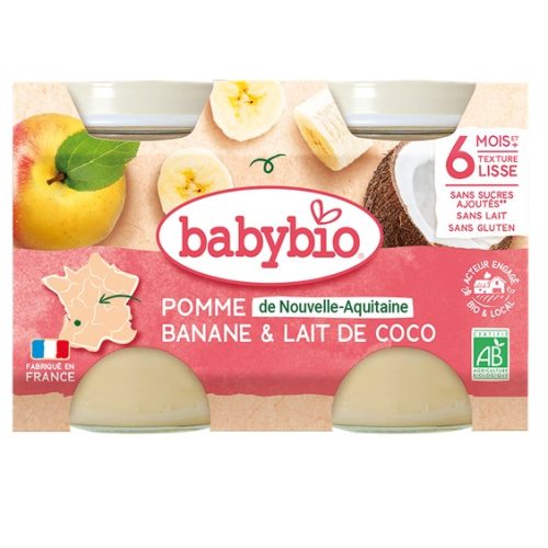 Babybio Pomme de Nouvelle Aquitaine Banane Lait de Coco 2 Pots 130 g