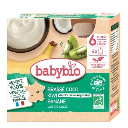 Babybio Brassé Végétal Coco Kiwi Banane 6 Mois et plus Bio 4 Gourdes de 85 g