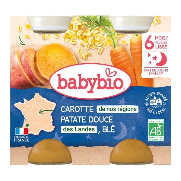 Babybio Carotte de nos régions Patate douce des Landes Blé Petits pots 2x200g