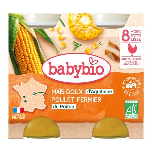 Babybio Maïs Doux Poulet 8 Mois et + Bio 2 Pots de 200 g