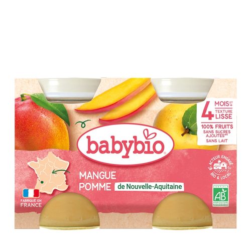 Babybio Mangue Pomme 4 Mois et plus Bio 2 Pots 130 g
