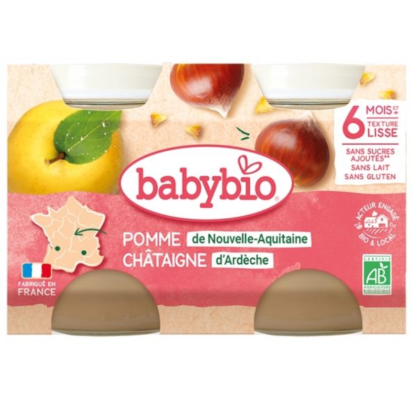 Babybio Pomme Châtaigne 6 Mois et plus Bio 2 Pots 130 g