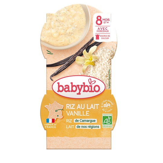 Babybio Desserts Lactés Bébé Riz au Lait Vanille 2x100g