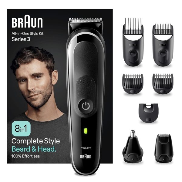 Braun Kit de Coiffure Tout En Un MGK3440 Série 3 Tondeuse 8 en 1 Noir/gris