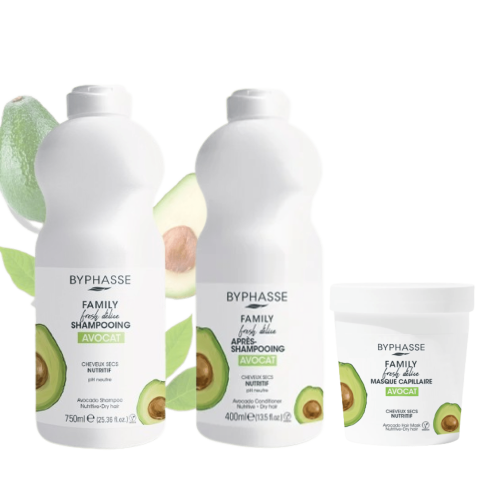 Byphasse Gamme Cheveux Family Fresh Avocat Lisse et Nourrit en Profondeur – Pour Cheveux Ternes Secs Et Abimés
