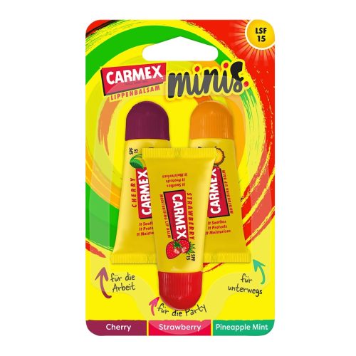 Carmex Soin des Lèvres Spf15 Trio Minis Saveurs : Fraise Ananas Menthe-Cerise 3x5g