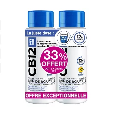 CB12 12 Heures Bain de Bouche Lot de 2 x 250 ml