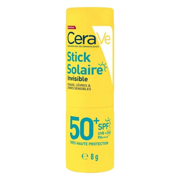CeraVe Stick Solaire Invisible Spf50+ Visage Lèvres et Zones Sensibles Peaux Sensibles 8g