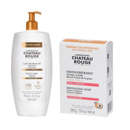 Chateau Rouge Duo Unificateur de Teint – Lait de Beauté Hydratant Éclaircissant 750ml + Savon Exfoliant 200 g