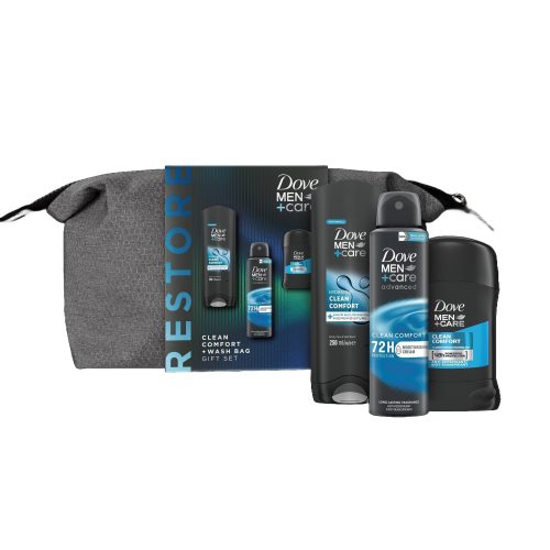 Dove Coffret Men Comfort : Déodorant Spray 150 ml + Gel Douche 250 ml + Déodorant Stick 50 ml + Trousse de Toilette