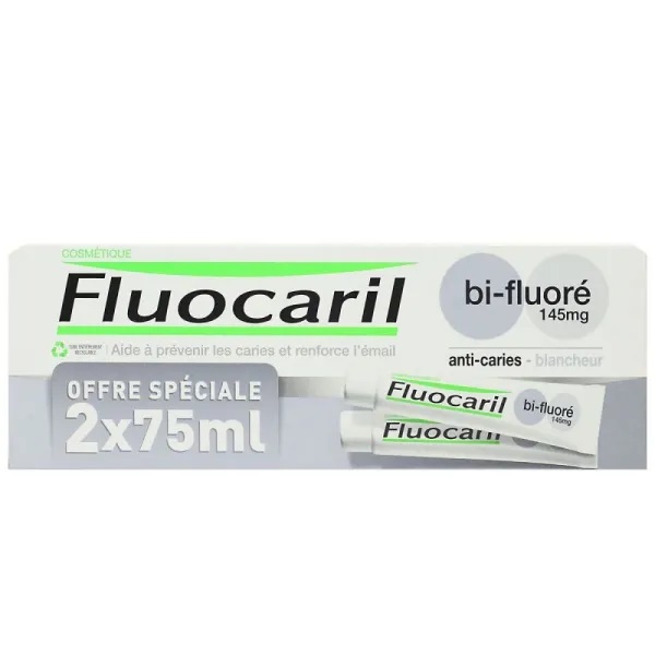 Fluocaril Dentifrice Bifluore 145mg Blancheur Duo 2x75ml