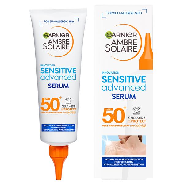 Garnier Ambre Solaire Sensible Sérum Solaire Invisible Très Haute Protection SPF50+ Visage Et Corps 125 ml