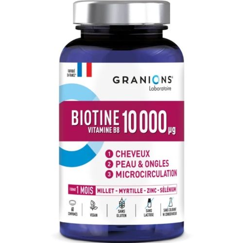 Granions Biotine 10000 Complément Alimentaire Belle Peau Ongles et Cheveux 60 comprimes