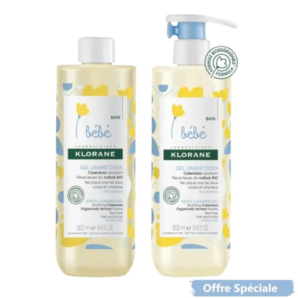 Klorane BÉBÉ Offre Spéciale 2 Gels Lavant Doux au Calendula 2x500ml