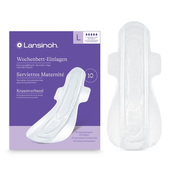 Lansinoh Serviettes Maternité Post Accouchement Taille L Très Absorbantes avec Ailettes 10 pieces
