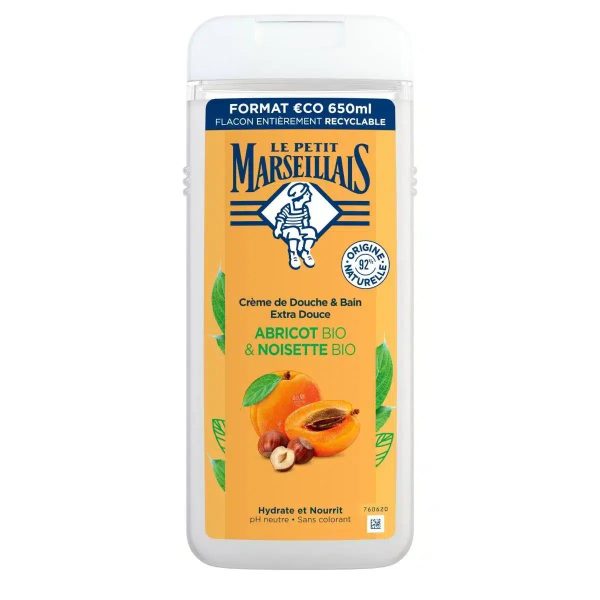 Le Petit Marseillais Crème de Douche et Bain Extra Douce Abricot BIO et Noisette BIO 650 ml