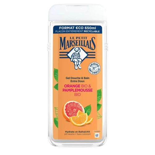 Le Petit Marseillais Gel Douche et Bain Extra Doux Orange BIO et Pamplemousse BIO 650 ml