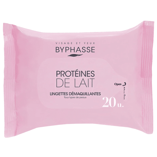 BYPHASSE Lingettes démaquillantes protéines de lait tous types de peaux 20u.