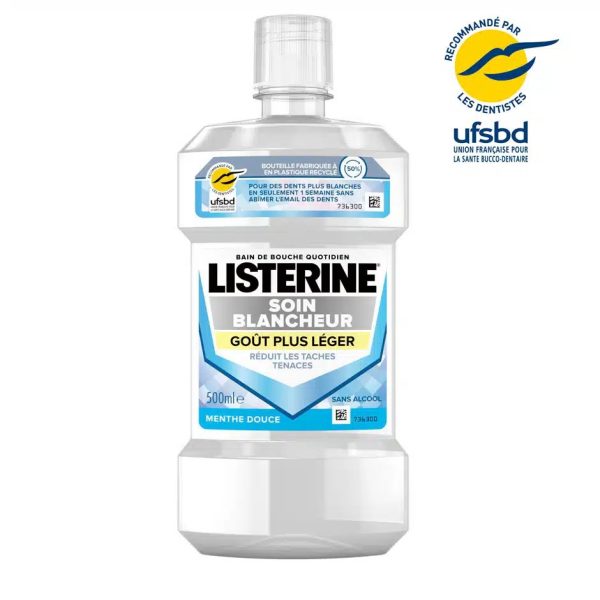 LISTERINE Bain de Bouche Soin Blancheur Goût Plus Léger 500 ml