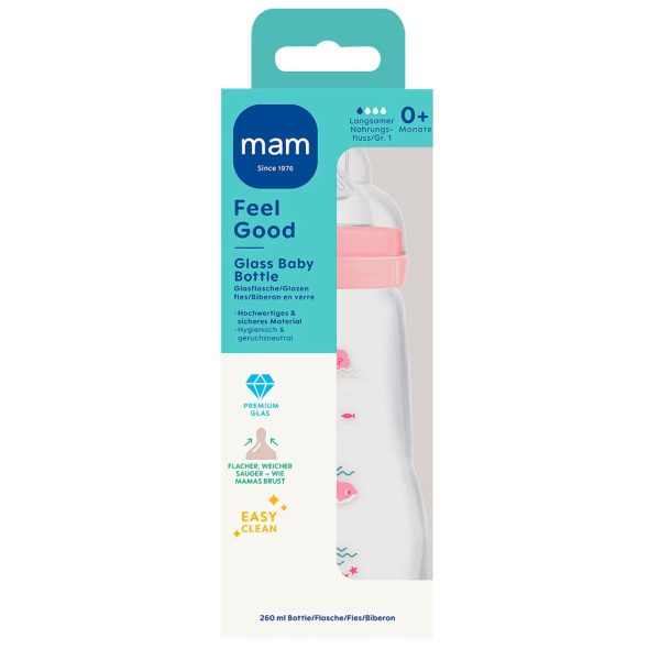 Mam Biberon en Verre Feel Good Rose dès la Naissance 260 ml