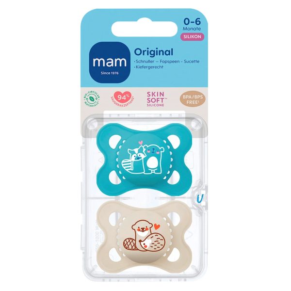 Mam Sucette en Silicone Original Bleu Beige 0 à 6 mois lot de 2