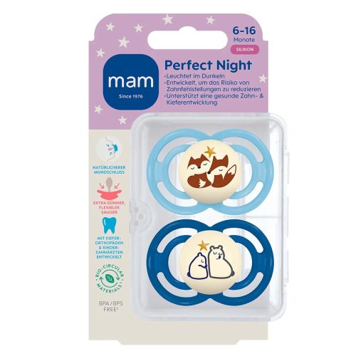 Mam Sucette en Silicone Perfect Night Bleu Clair – Bleu Foncé 6 à 16 mois lot de 2