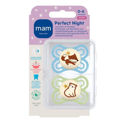 Mam Sucette en Silicone Perfect Night Bleu Vert 0 à 6 mois lot de 2
