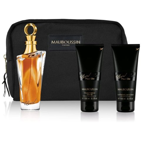 Mauboussin Coffret Prestige Elixir Pour Elle : EdP 100ml + Douche Précieuse 100ml + Lait Parfumé 100ml + Trousse