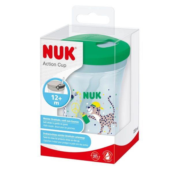 Nuk Evolution Action Cup Gobelet Vert à Paille Anti Fuite pour Bébé dès 12 mois 230 ml
