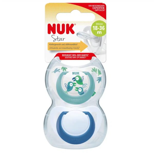NUK Sucette en Silicone 18 à 36 mois – 2 pièces (Turquoise/Bleu)