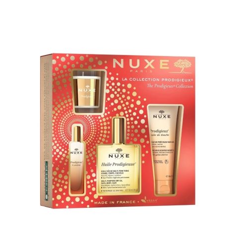 Nuxe Coffret 2024 Collection Prodigieux 4 pièces Huile 100ml + Bougie 60g + Le Parfum 15 ml+ Huile de Douche 100 ml