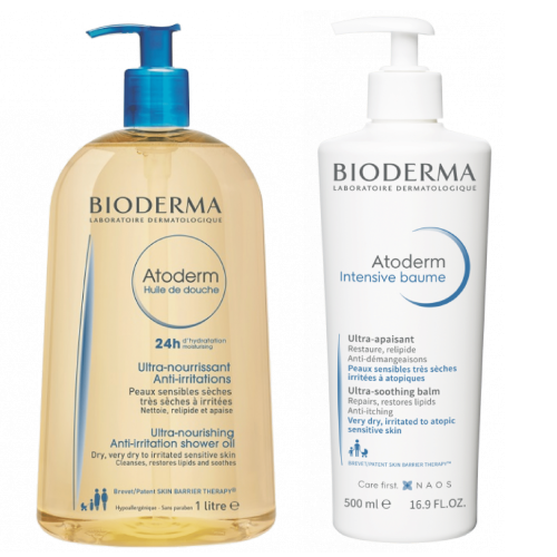 pack-bioderma-1 Bioderma Duo Atoderm Huile de Douche + Atoderm Peaux Sensibles et Sèches (Contre Irritations et Démangeaisons; Restaure, Relipide et Apaise)
