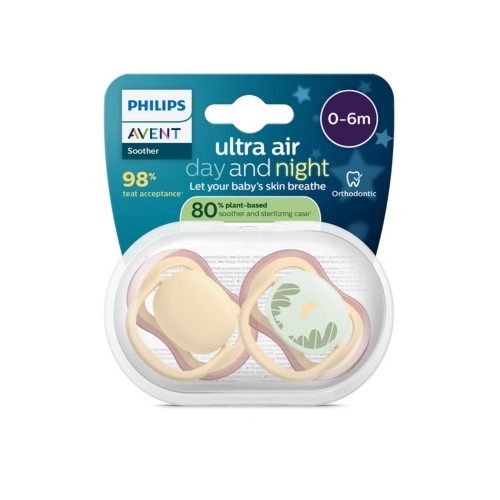 Philips Avent Lot de 2 Sucettes Ultra Air Multicolore Pour 0 à 6 Mois Jour Et Nuit