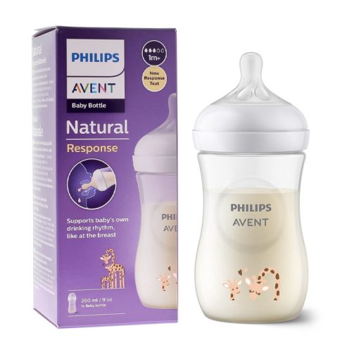 Philips AVENT Natural Response Biberon Motif Girafe Blanc (1-6 Mois) 260 ml
