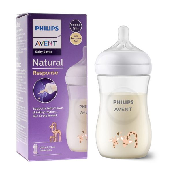 Philips AVENT Natural Response Biberon Motif Girafe Blanc (1-6 Mois) 260 ml