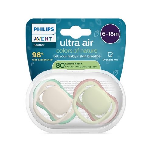 Philips Avent Ultra Air Beige Et Green Pacifier 6 A18 Mois 2 Puccineuses En Silicone