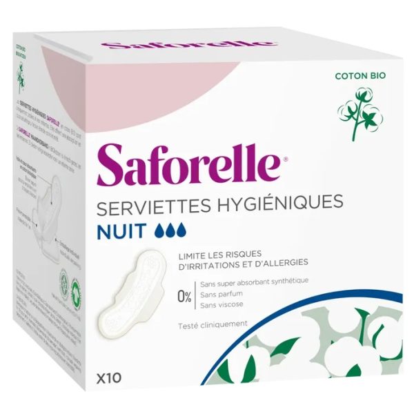 Saforelle Serviettes Hygiéniques Nuit 10 Serviettes Hygiéniques
