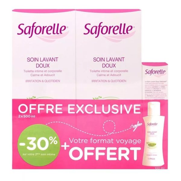 Saforelle Soin Lavant Doux Lot de 2 x 500ml+Soin Lavant Doux 100ml Offert