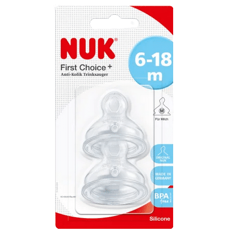 NUK First Choice Plus Tétines Physiologiques en Silicone Aucune Colique 2 pièces (Age 6 à 18 mois)
