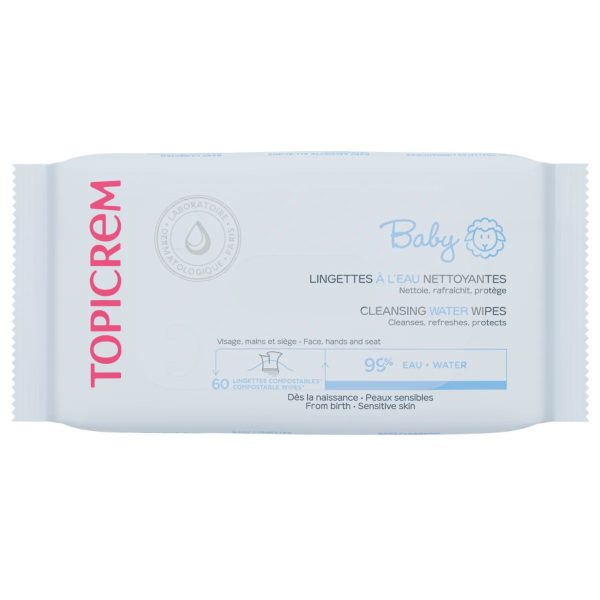 Topicrem Bébé Lingettes à l'Eau Nettoyantes Peaux Sensibles 60 Lingettes
