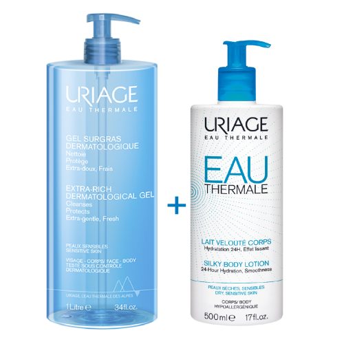 Uriage Duo Lait à L'Eau Thermale 500 ml + Gel Douche 1 litre