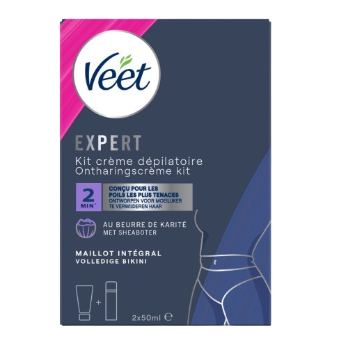 Veet Crème Dépilatoire Poils Tenaces Maillot Intégral Avec Mousse Exfoliante 2x50ml